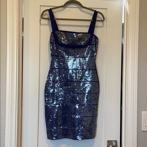 Herve Leger Bodycon dress blue silver sequin M